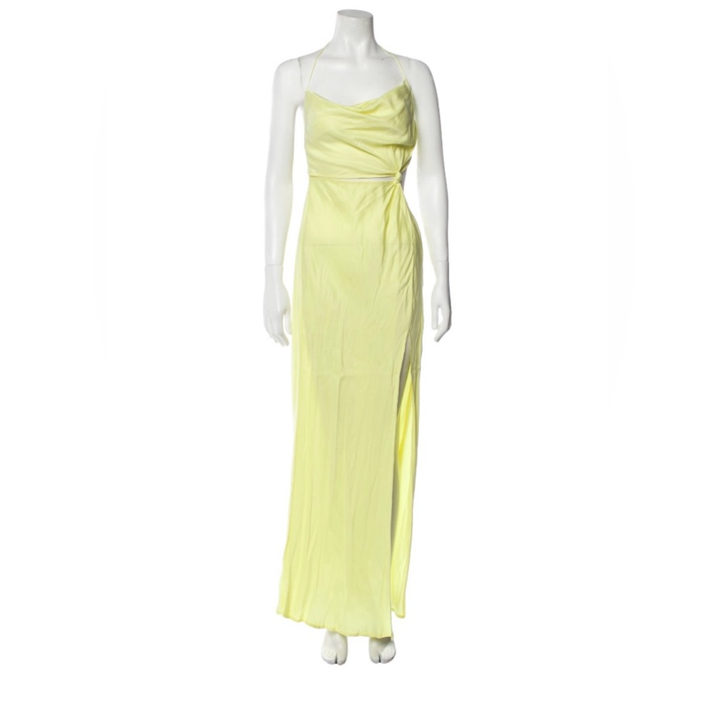 Beautiful NEW Love for Lemons Yellow Cutout Accent Evening Dress with Cowl neck.
